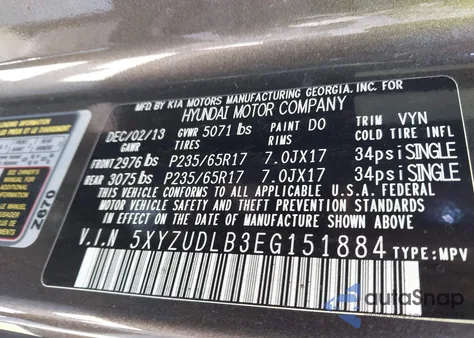 2014 Hyundai Santa Fe Sport 2.4L from USA, damaged, VIN 5XYZUDLB3EG151884